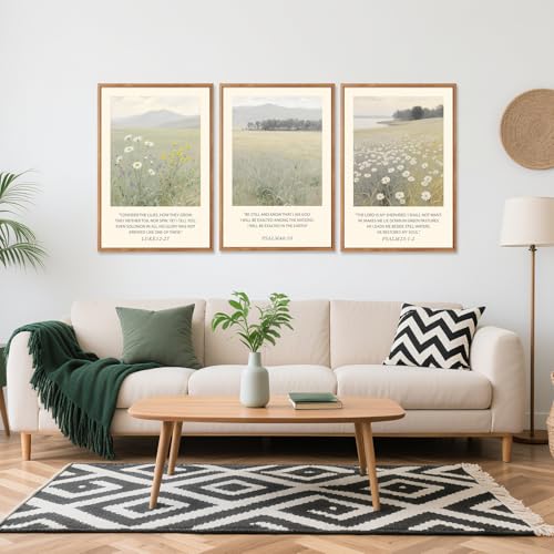 3 Pcs Wildflower Meadow Scripture Framed Wall Art 24x36 Inch
