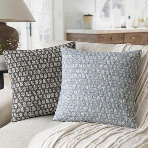 Decorative Floral Print Throw Pillow Covers 20×20 Powder Blue (2 Count)