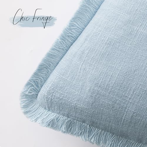 Decorative Linen Fringe Throw Pillow Covers 20×20 Light Blue (2 Count)