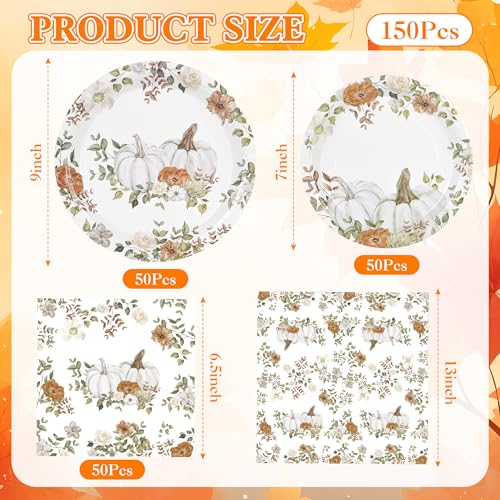 150Pcs Fall Paper Plates and Napkins Party Supplies Autumn Plates Napkin (150 Count)
