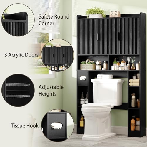Over The Toilet Cabinet with 3 Fluted Doors &Adjustable Shelf