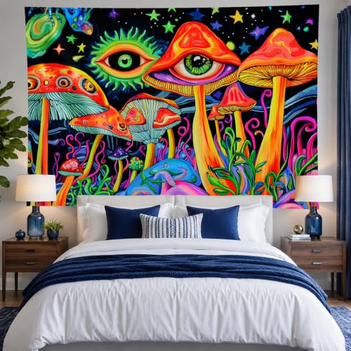 Trippy Mushroom Tapestry 78x59 Inch Uv Reactive