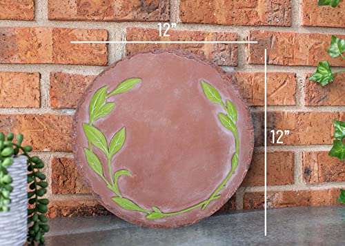 NAT & Jules Floral Laurel Wreath Leaves Pattern Dimensional Indoor Outdoor 12 inch Round Cast Resin Decorative Garden Stepping Stone
