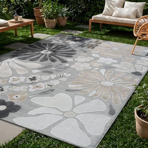 Outdoor Rug 6x9 Modern Floral Tropical Area Rugs for Outdoor and Indoor Patio Easy to Clean Non Shedding Living Room Porch Garden Washable Outside Carpet (58.5 Sq Ft)