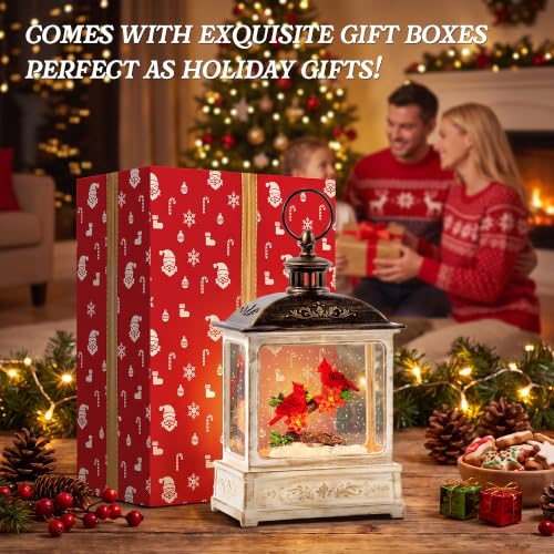 Christmas Snow Globe Water Glittering Cardinal Scene with Music & Timer