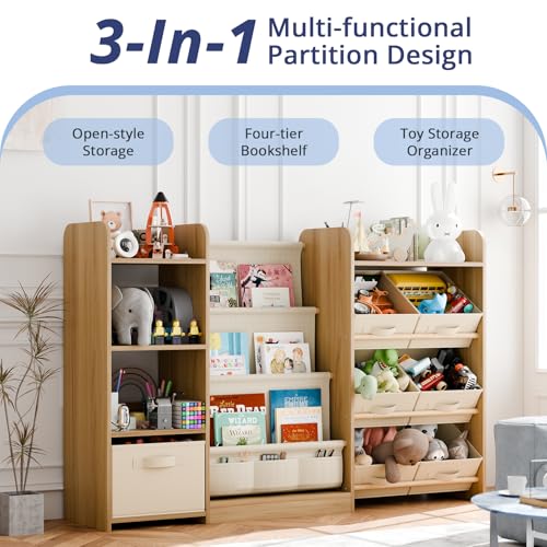 Kids Bookshelf and Toy Storage with 7 Removable Bins
