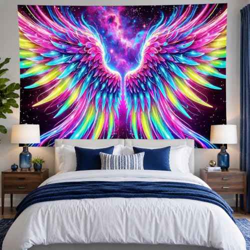 Blacklight Tapestry Cosmic Wings Wall Hanging 78 x 59 Inch
