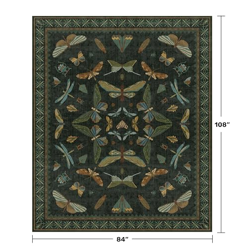 7x9 Insect Dark Green Rugs for Living Room (63 Sq Ft)