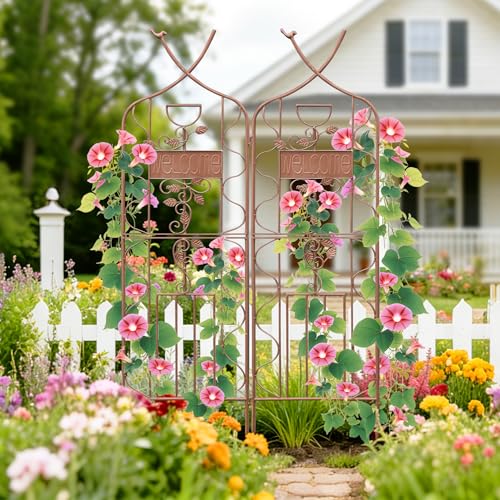 59.5 x 36in Rustic Iron Arch Decoration Garden Trellis with Metal Coating (2 Count)