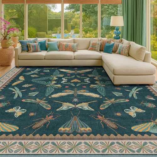 Insect Print Washable 8x10 Living Room Rug (80 Sq Ft)