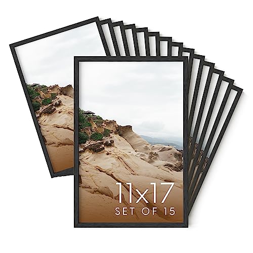 11x17 Black Oak Wood Picture Frames Set of 15