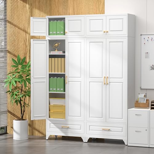 90" Metal Storage Cabinet with Doors and 3 Adjustable Shelves