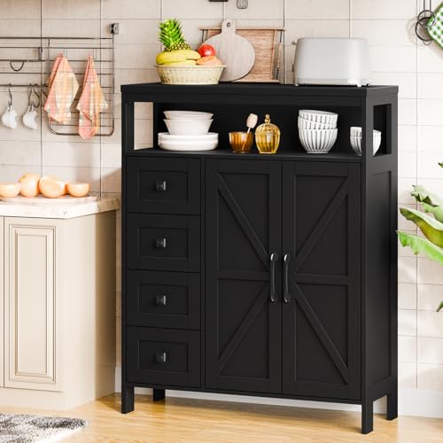 Farmhouse Storage Cabinet with 2 Doors and 4 Drawers