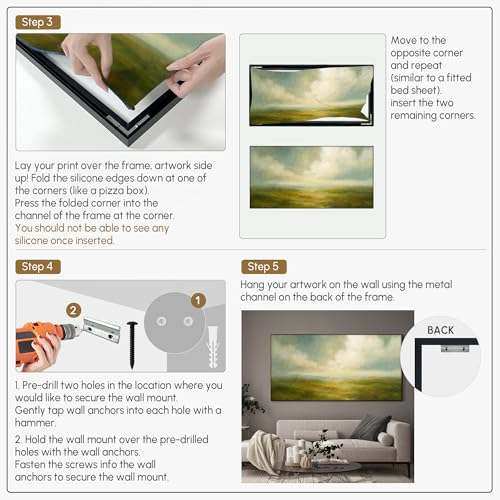 24"x46" Extra Large Framed Wall Art Soft Pastel Hills Dreamy Landscape Illustration for Home Living Room Bedroom Decor
