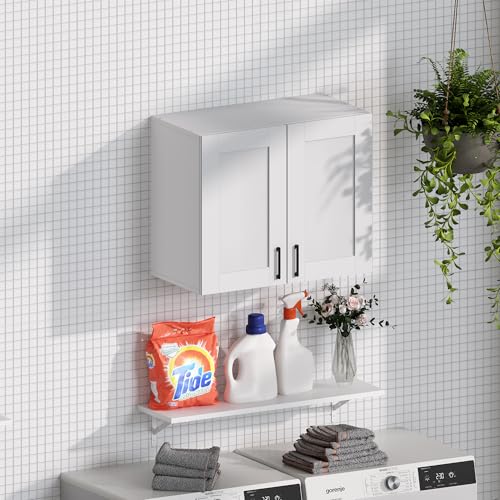White Laundry Room Cabinets and Storage with 2 Doors and Utility Adjustable Shelf