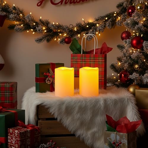 6"x4" Waterproof Outdoor Flameless Pillar Candles with Remote Timer (2 Count)