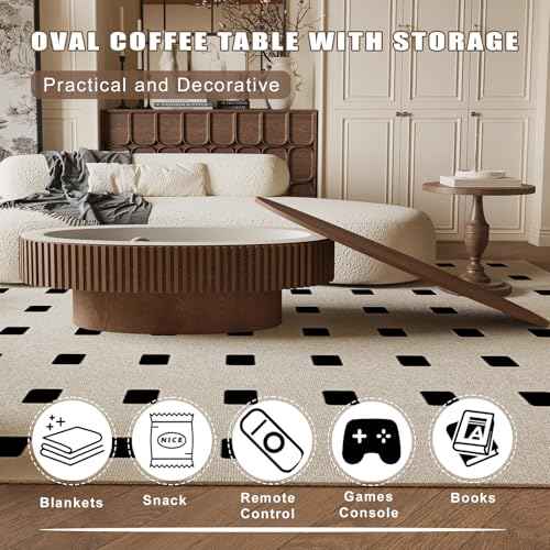 Oval Coffee Table with Storage Modern Coffee Table with Solid Wood Veneered