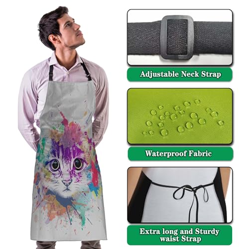 Housewife Apron for Women Abstract Colorful Cat Fun Aprons for Men for Kitchen Cooking Restaurant BBQ Painting Crafting Gardening 27”
