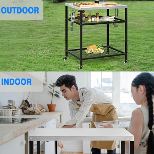 Stainless Steel Grill Cart with Cover Pizza Oven Stand with Water