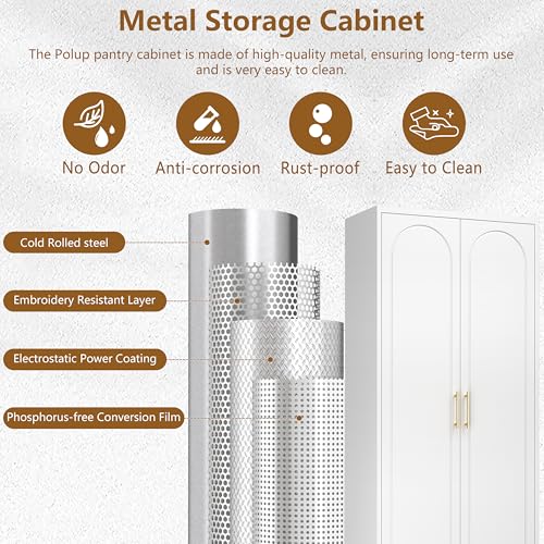 75" Tall Metal Kitchen Pantry Storage Cabinet with Doors and Shelves