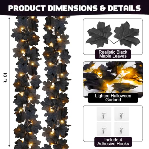 2 Pcs Lighted Black Garland Decoration 20 Ft 60 Led (20 Foot)