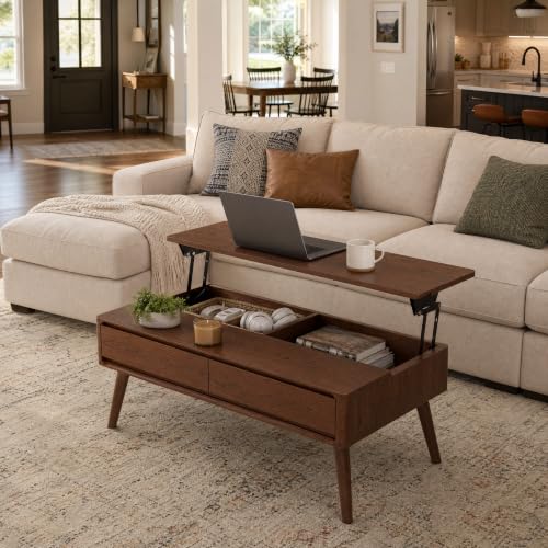 Solid Oak Wood Lift Top Coffee Table for Living Room