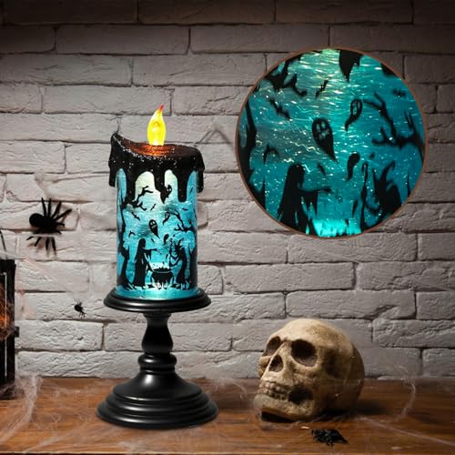 Halloween Witch Snow Globe Flameless Candle Battery Operated
