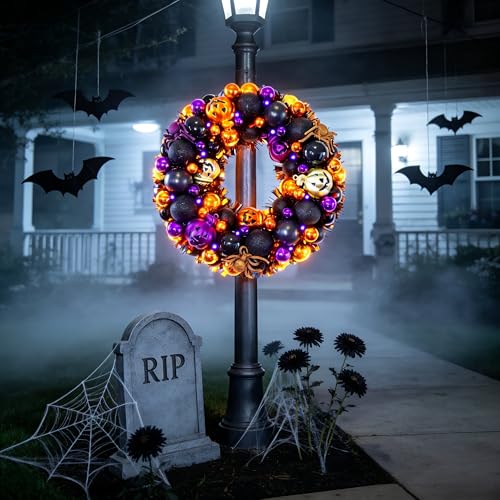13.8 Inch Halloween Ball Wreath for Front Door with Lights