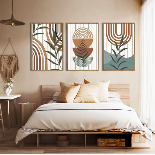Large Boho Mid century Wood Wall Art Set