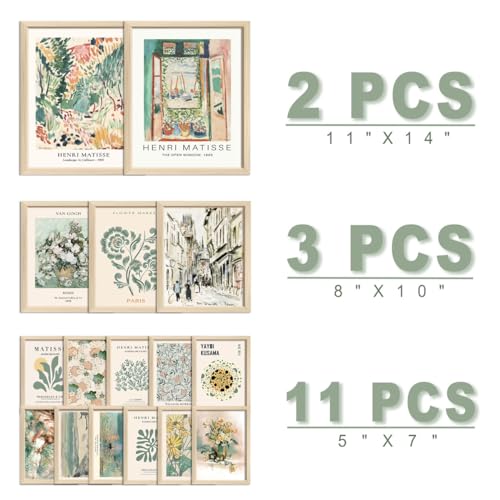 16 PCS Framed Sage Green Wall Art Decor