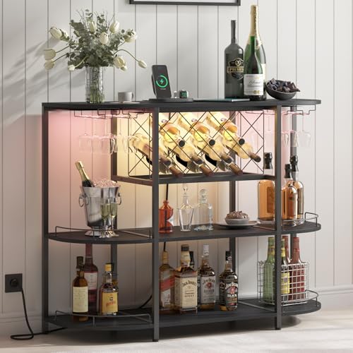 Wine Cabinet Coffee Table with Power Socket and LED Light