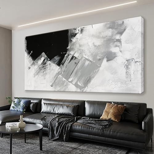 Large Black Grey Abstract Canvas Wall Art For Living Room Decor 29x58 Inch