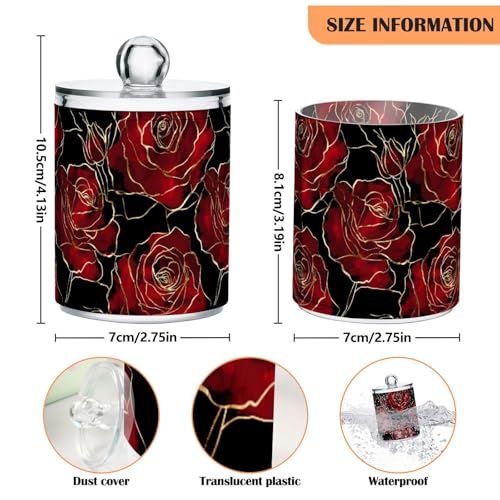 2 Pack Qtip Holder Organizer Dispenser Valentines Red Black Roses Bathroom Storage Canister Cotton Ball Holder Container for Cotton Pads (2 Count)
