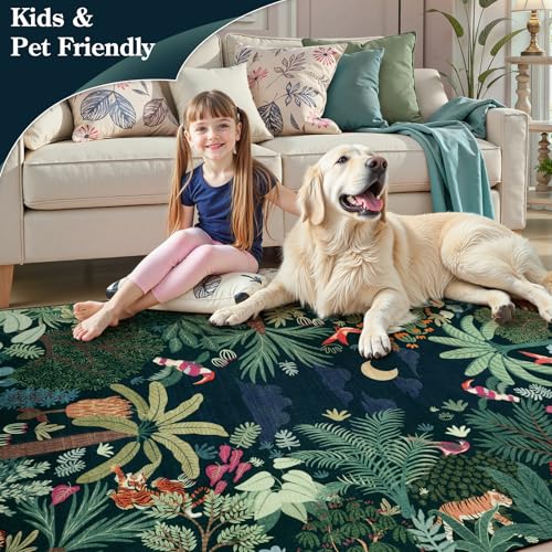6x9 Jungle Dark Rug Dining Room Rugs for Under Table (54 Sq Ft)