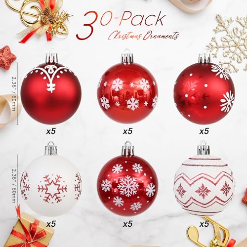 30 Pack Glitter Print Contrast Color Christmas Ball Ornaments (30 Count)