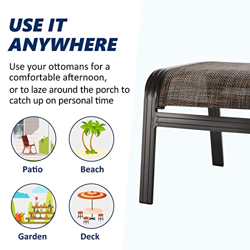 Outdoor Patio Foot Rest Ottoman Seat Textilene Portable Metal Footstool Portable Patio Chairs 2 Set Brown (2 Count)