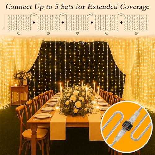 300 LED Warm White Curtain String Lights 9.8x9.8FT