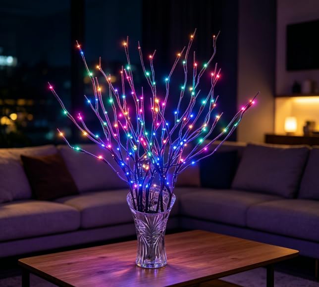 2 Pack Led Branch Light Battery Operated Lighted Branch Vase Filler Willow Tree Artificial Little Twig Power Brown 30 Inch 20 LED for Indoor Romantic (2 Count)