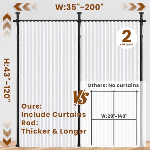 100% Blackout Room Divider Curtains Sets White 2 Panels W100 x L84in No Drill Curtain Rods (2 Count)