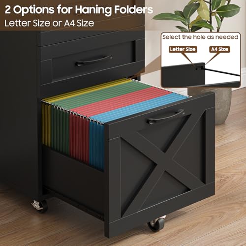 Farmhouse 3 Drawer Small File Cabinet with Wheels