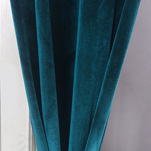 Super Soft Luxury Room Darkening VelvetDark Green Blackout Energy Efficient Grommet Curtain Panel Drapes Peacock Blue 52Wx63L
