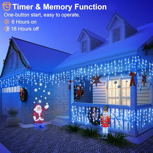 66FT Icicle Lights for Outside 640 LED Blue and White Christmas Lights