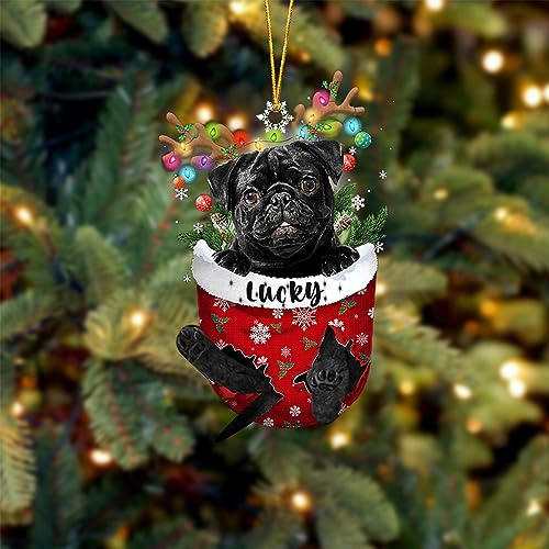 Black Pug Dog Christmas Ornament