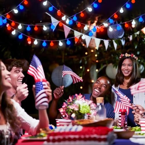 33ft 100 LED Red White and Blue Lights Battery Operated