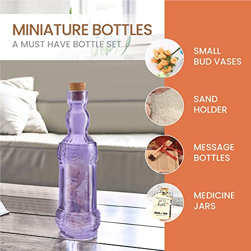 Small Mini Purple Vintage Glass Bottles with Corks (12 Count)