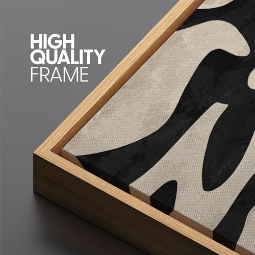 Large Framed Canvas Print Wall Art Abstract Contours Black and White Illustrations Antique Retro Fine Art Illustrations Decorative Colorful for Bedroom