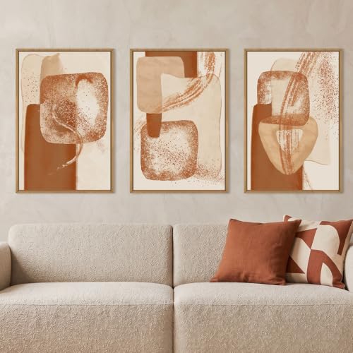 Neutral Orange Abstract Framed Canvas Wall Art Set