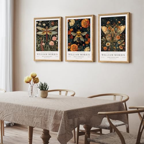 Wood Framed Morris Dragonfly Floral Wall Art Set of 3 (3 Count)