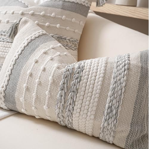 Gray Boho Decorative Throw Pillow Cover 20x20 Square Farmhouse Accent Cushion for Couch Sofa Livingroom Bedroom Pillowcase Modern Home Décor