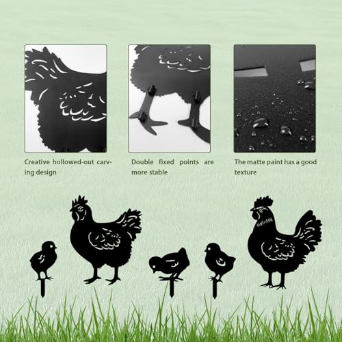 5 Pack Chicken Metal Garden Decorative Stakes (5 Count)